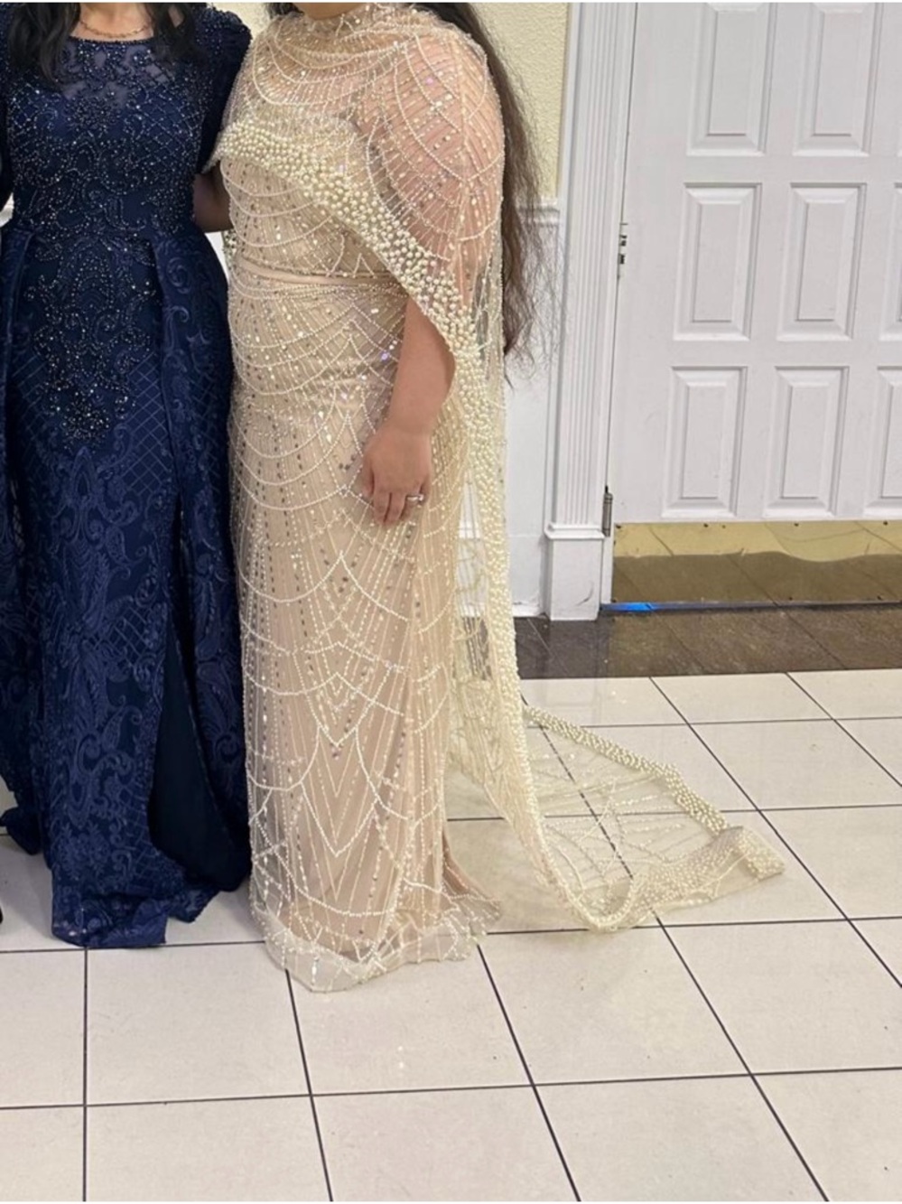 Elegant Beaded Nude Evening Cape